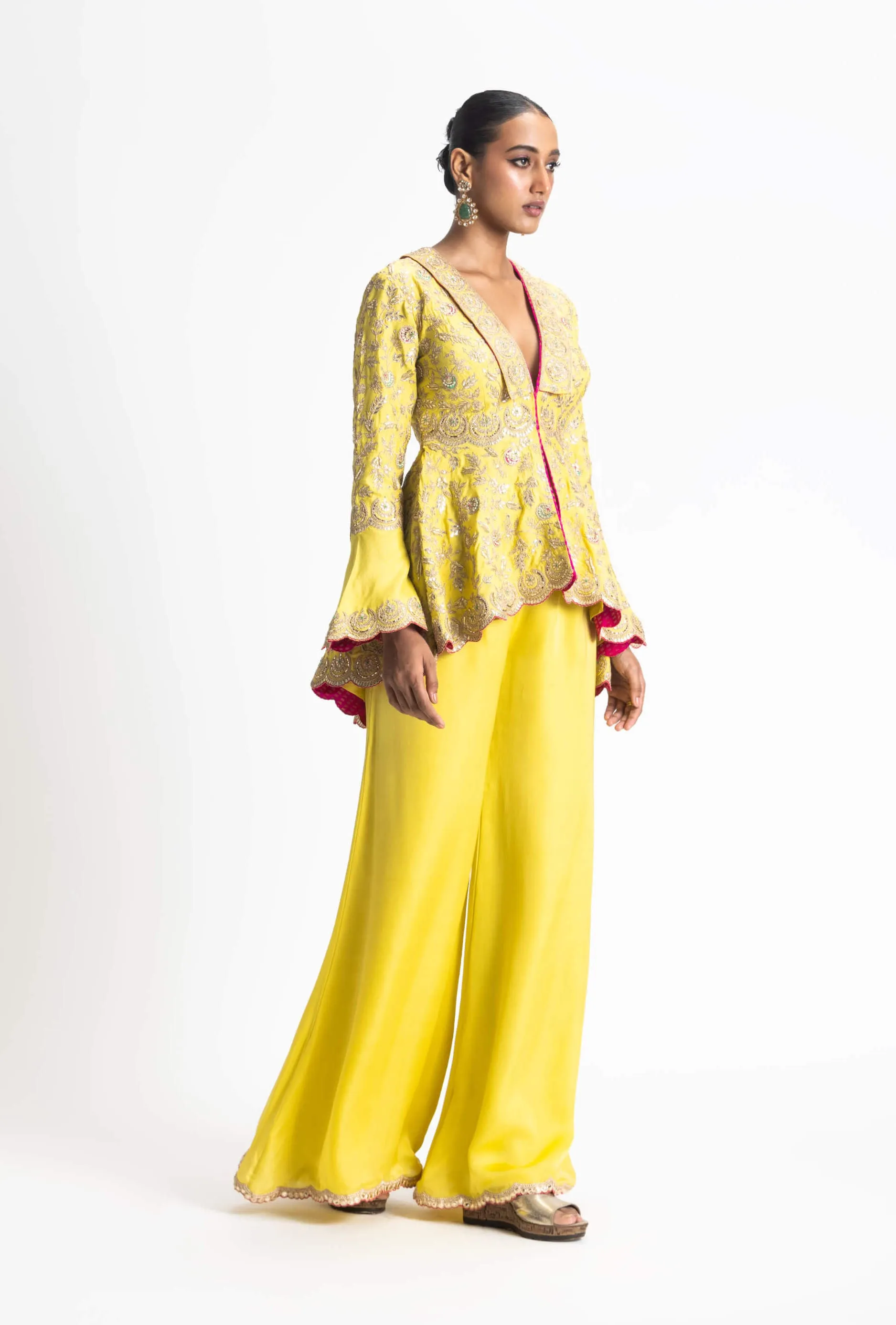 Mehndi yellow jacket and trouser