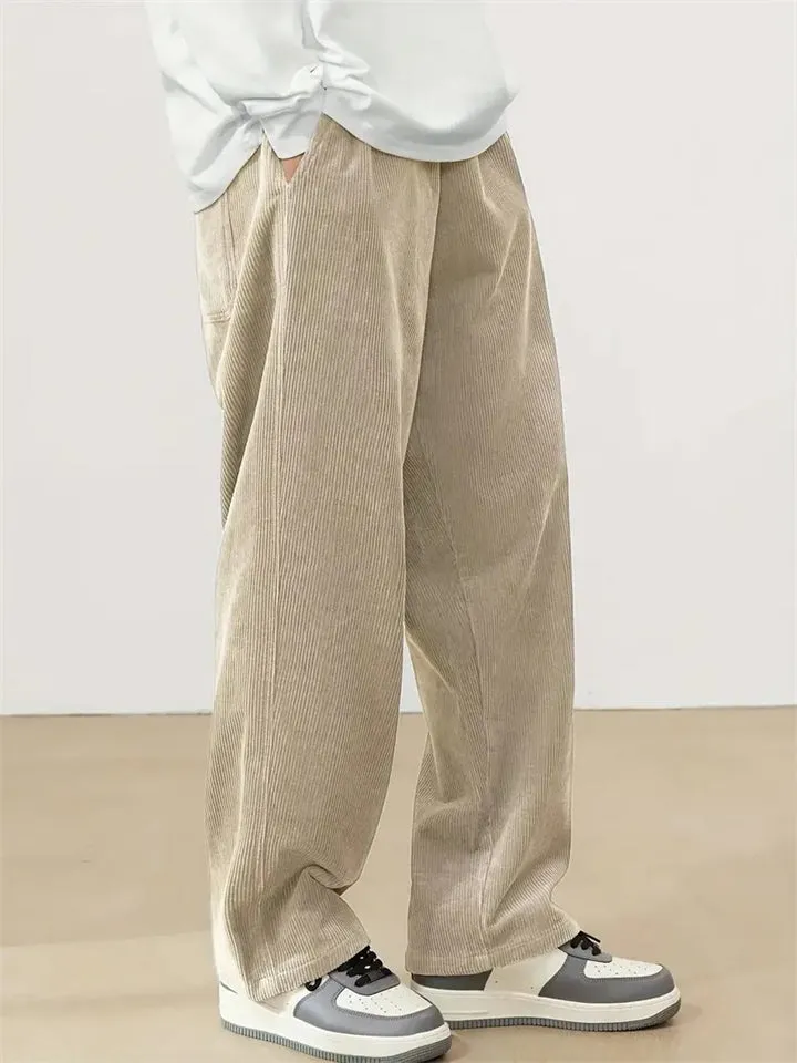 Men's Fashion Elastic Waist Straight Leg Corduroy Pants
