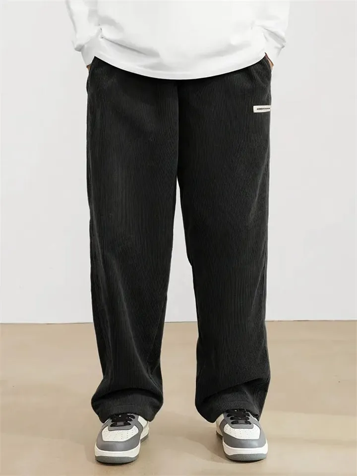 Men's Fashion Elastic Waist Straight Leg Corduroy Pants