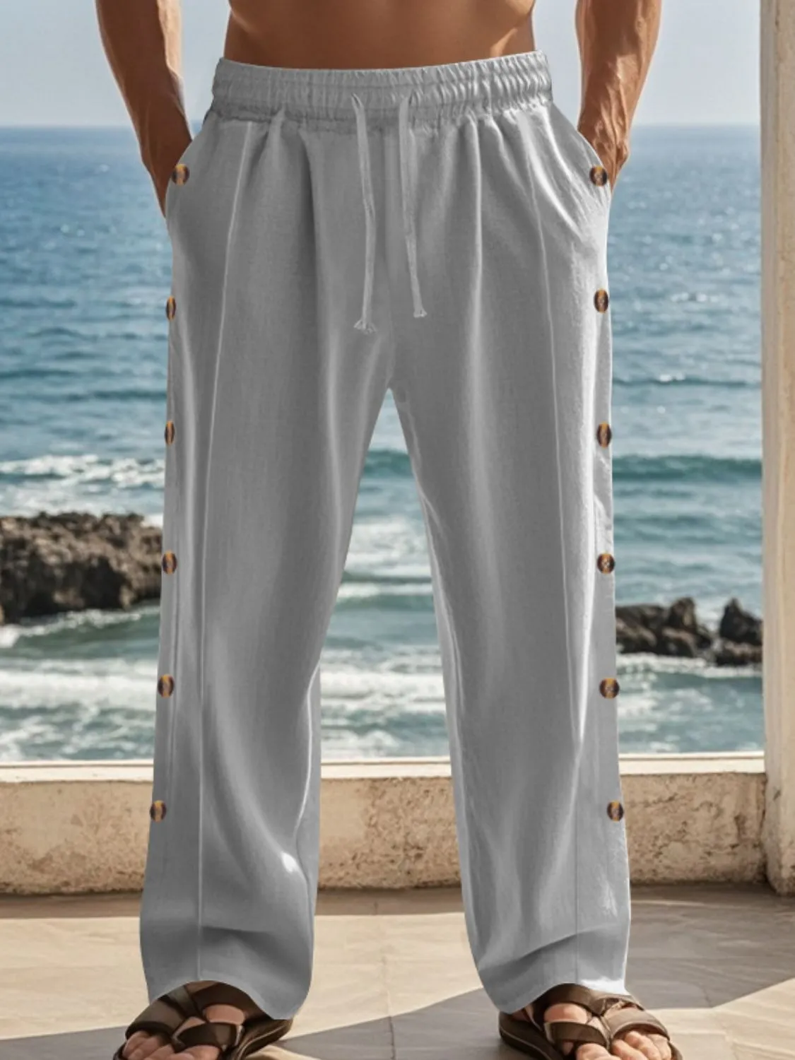 Men's Full Size Side Button Wide Leg Pants Plus Size