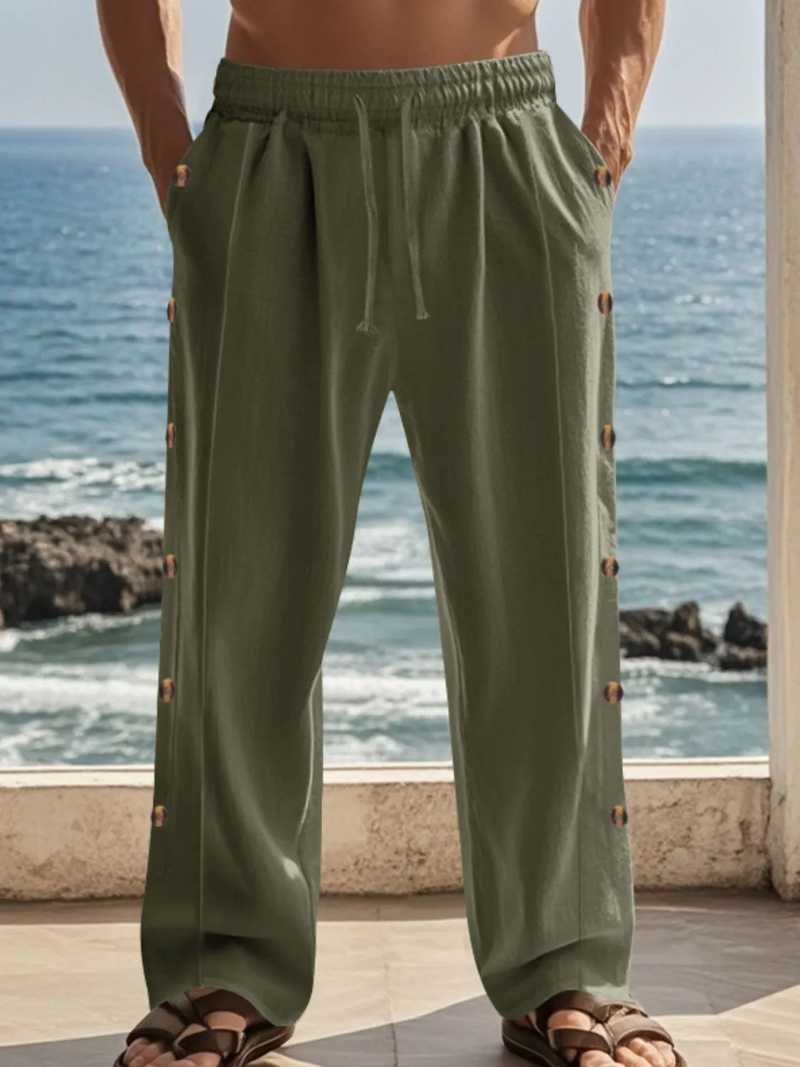 Men's Full Size Side Button Wide Leg Pants Plus Size