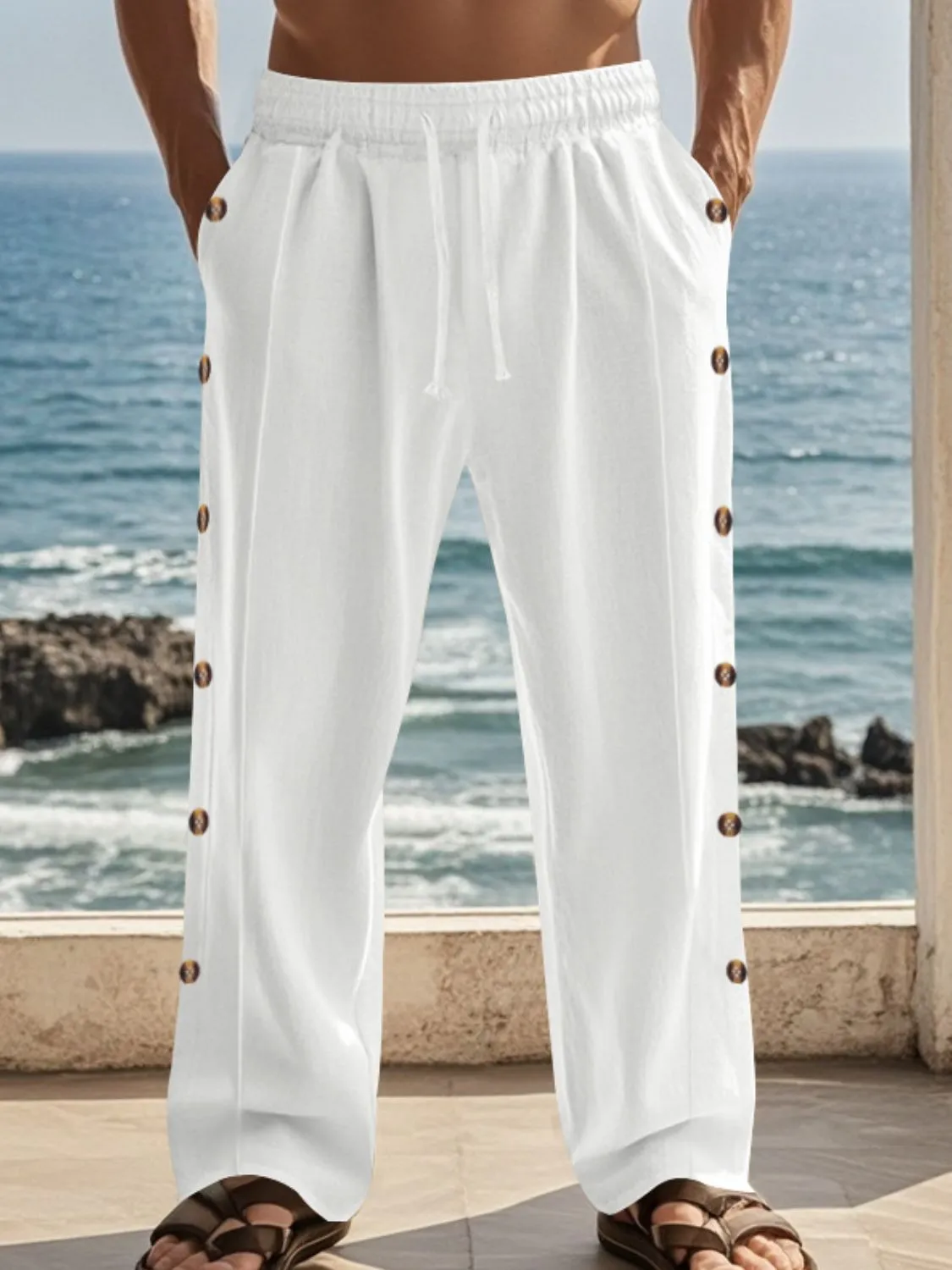 Men's Full Size Side Button Wide Leg Pants Plus Size