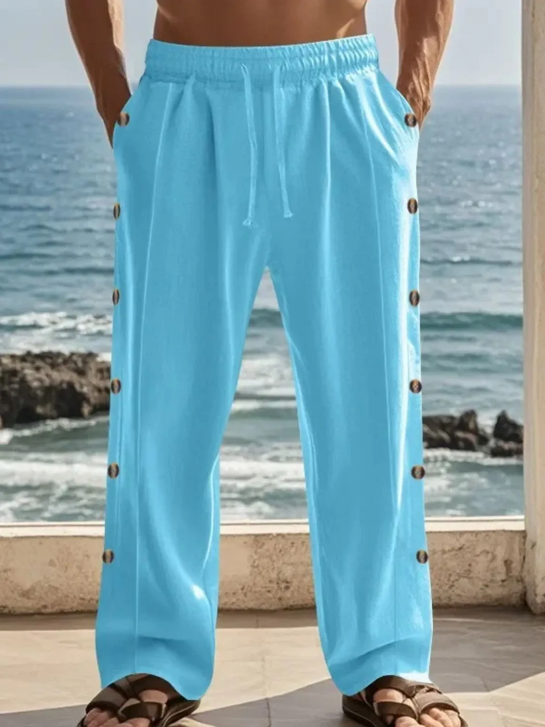 Men's Full Size Side Button Wide Leg Pants Plus Size