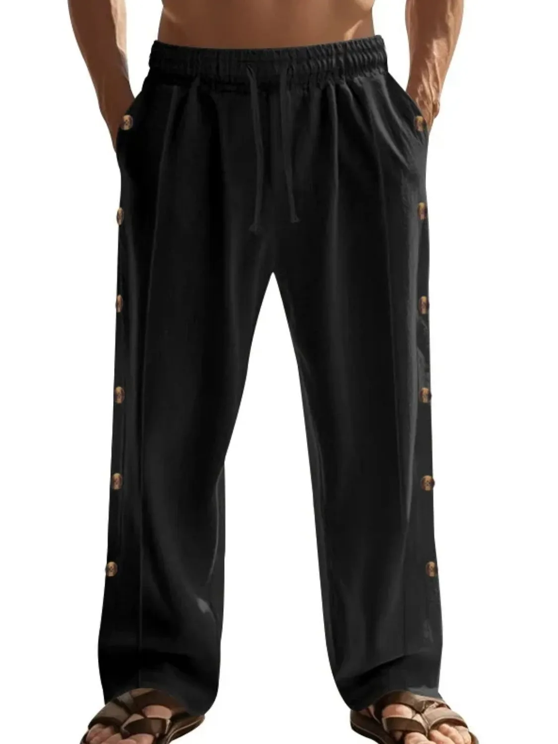 Men's Full Size Side Button Wide Leg Pants Plus Size