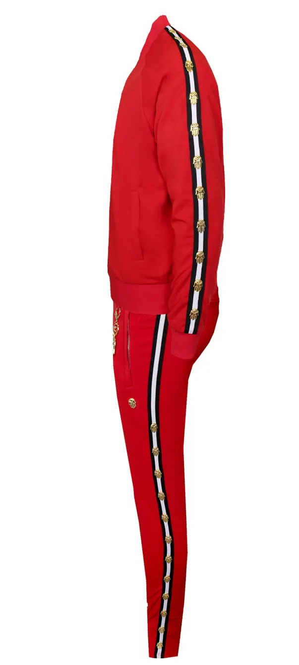 Men's Long Sleeve Icon Track Jacket with HAMSA Hand-Red