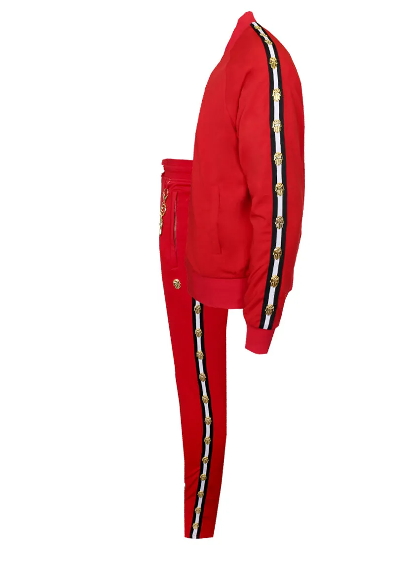 Men's Long Sleeve Icon Track Jacket with HAMSA Hand-Red