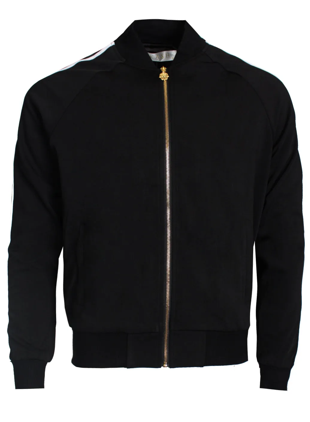 Men's Long Sleeve Track Jacket with Side Stripes-Black
