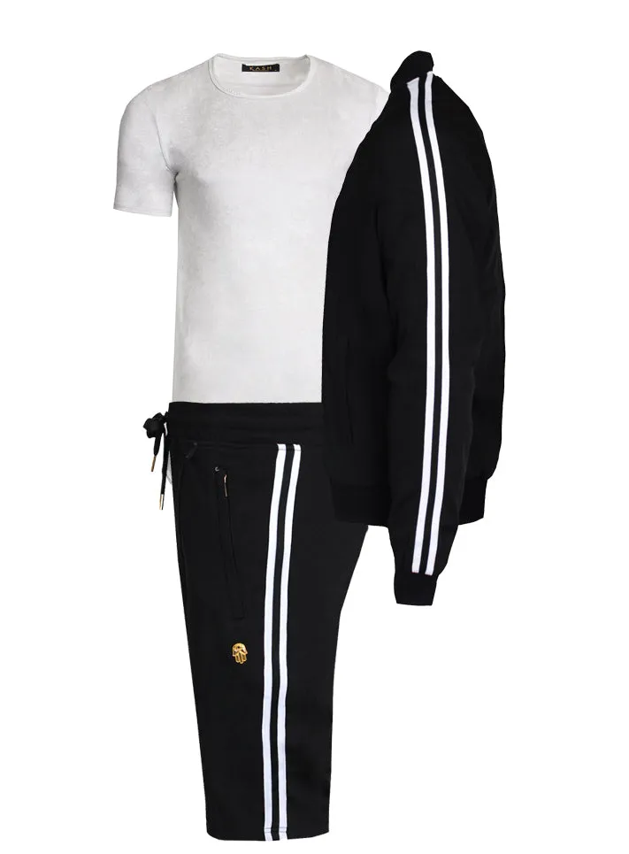 Men's Long Sleeve Track Jacket with Side Stripes-Black