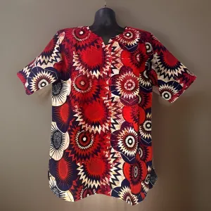 Men's Red African Print Embroidered Dashiki Shirt