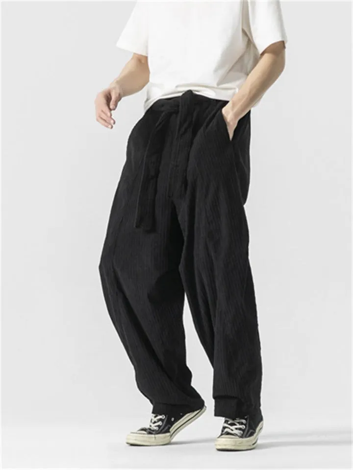 Men's Warm Corduroy Pants with Waistband for Autumn Winter