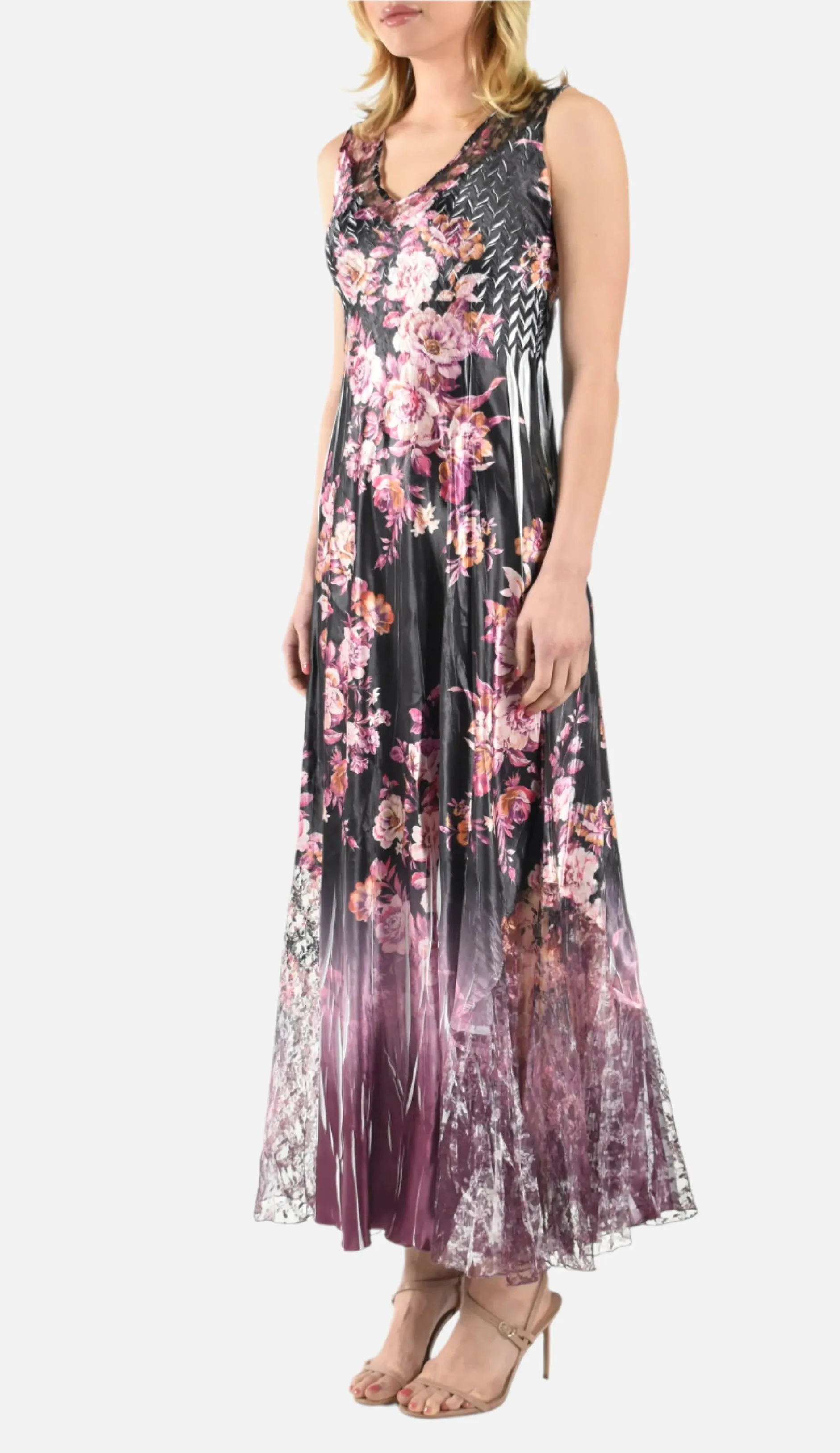 Merlot Noir Floral Print Long Dress