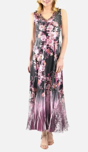 Merlot Noir Floral Print Long Dress