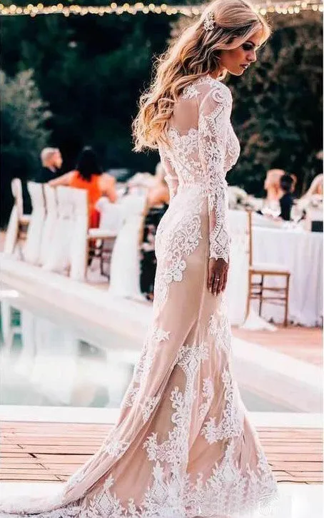 Mermaid Lace Long Sleeve 2024 Wedding Dress Modest Elegant Ethereal Romantic Bateau Neck Floor-length Sweep Train-716810