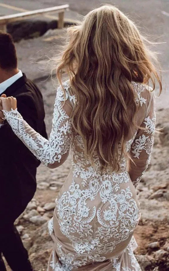 Mermaid Lace Long Sleeve 2024 Wedding Dress Modest Elegant Ethereal Romantic Bateau Neck Floor-length Sweep Train-716810