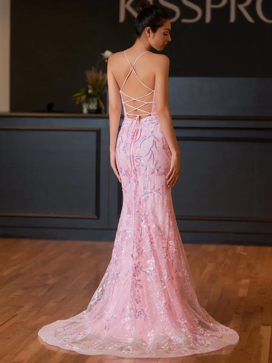 Mermaid Scoop Lace Long Prom Dresses