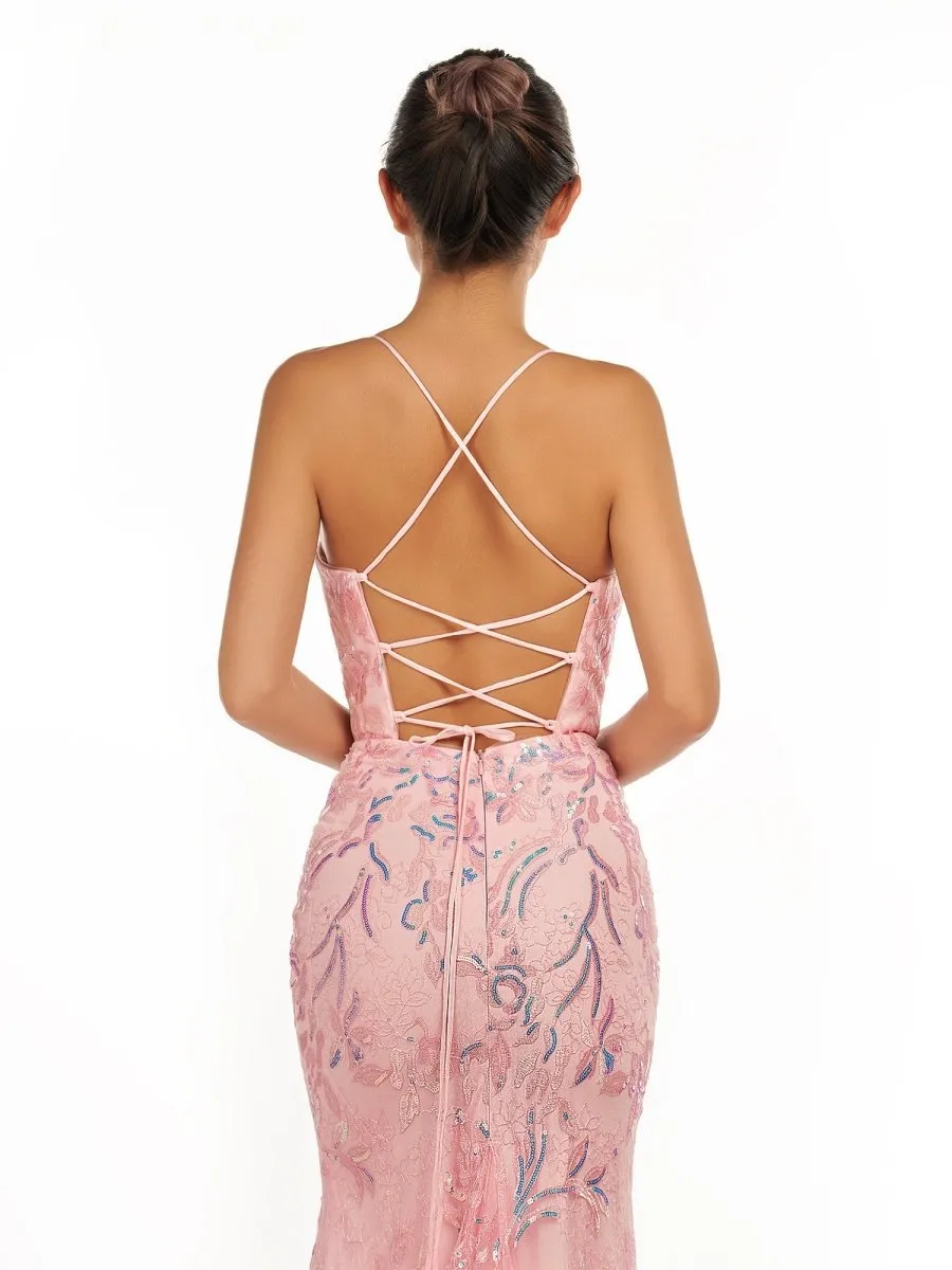 Mermaid Scoop Lace Long Prom Dresses