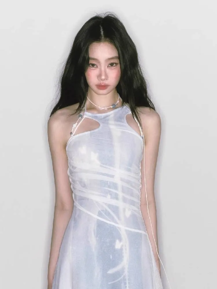 Mesh Printed New Halter Dress