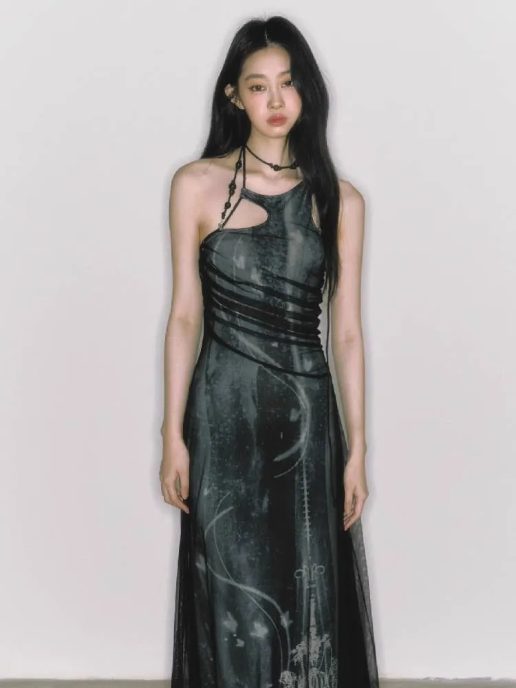 Mesh Printed New Halter Dress