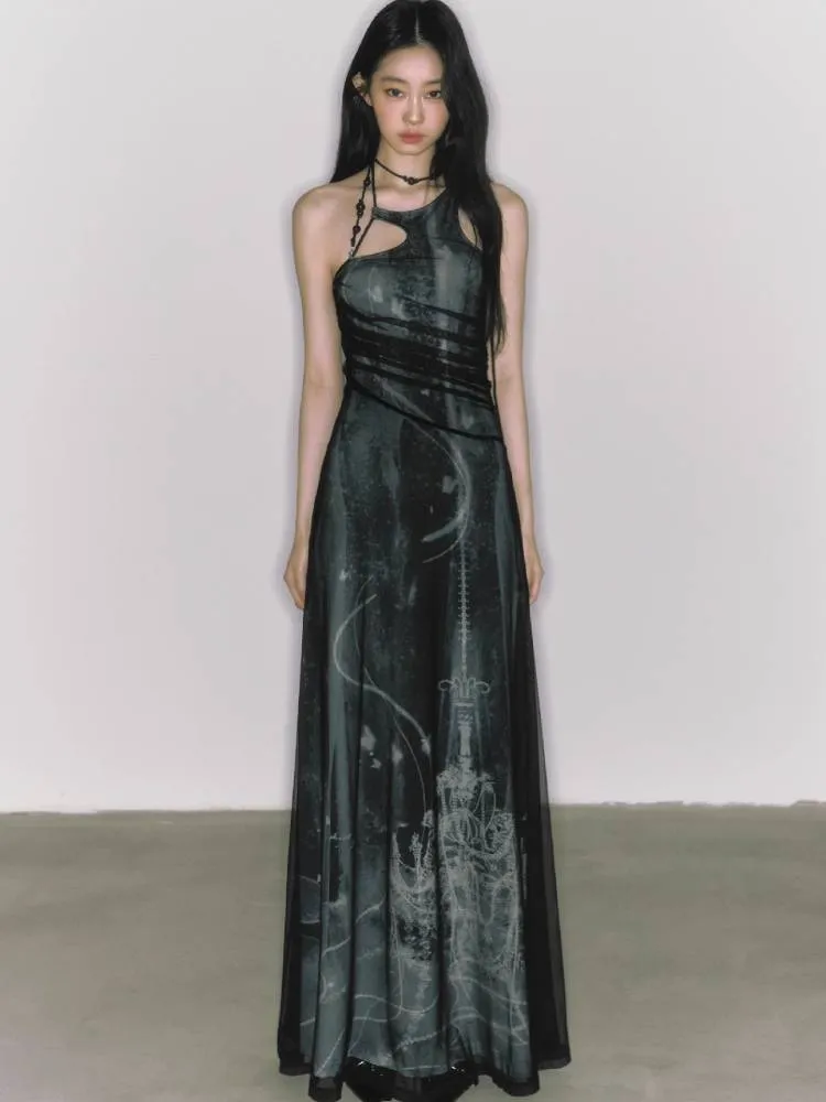 Mesh Printed New Halter Dress