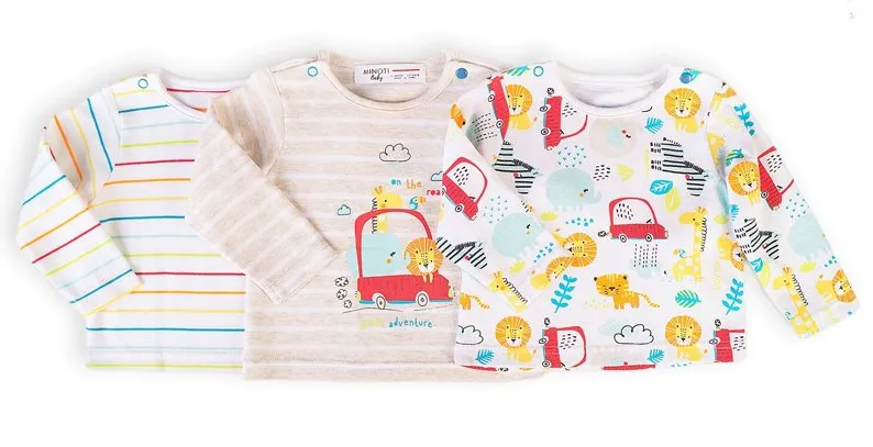 MINOTI Boys Long Sleeve Top 3-Pack Cars (0-6mths)