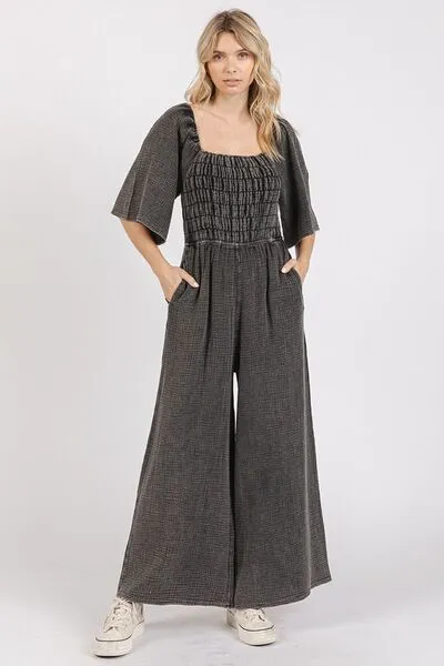 Mittoshop Mineral Wash Gauze Ruched Wide Leg Jumpsuit