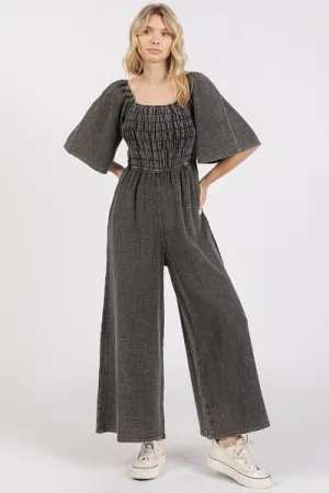 Mittoshop Mineral Wash Gauze Ruched Wide Leg Jumpsuit