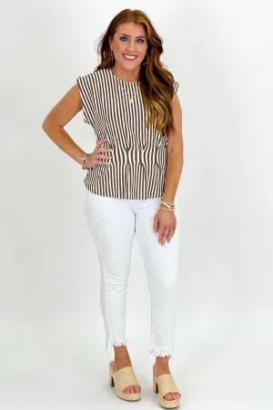 Mocha Pleated Waist Striped Top