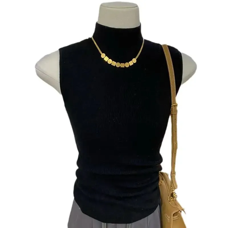 Mock Turtleneck Cropped Top Slim-fit Going Out Tops Solid Basic tank Top