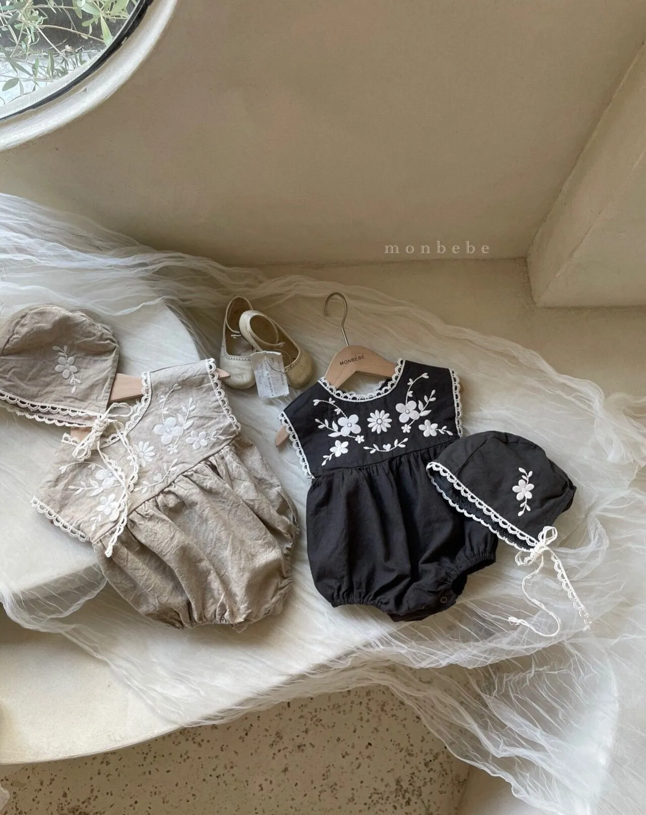 Monbebe Linen Embroidered Romper