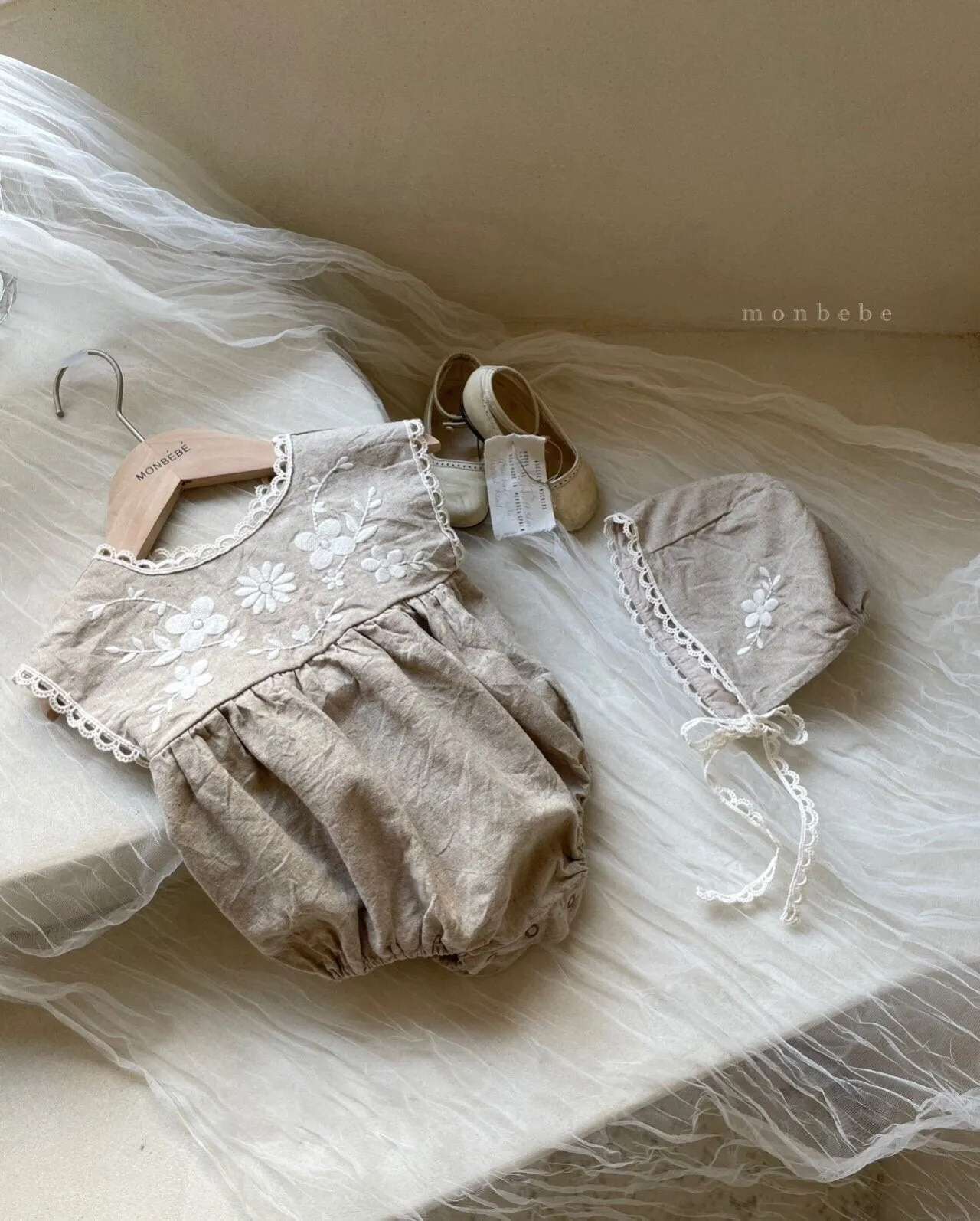 Monbebe Linen Embroidered Romper