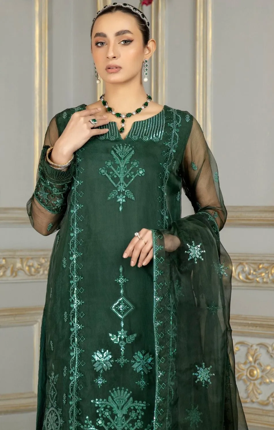 MOP-15  EMBROIDERED ORGANZA 2 PCS(SHIRT DUPATTA)