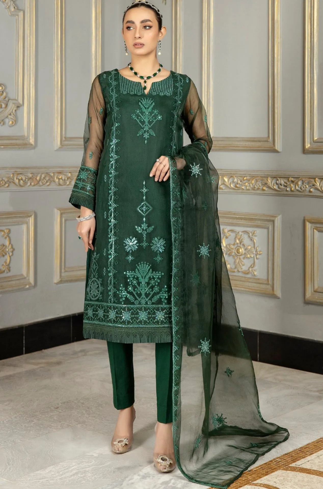 MOP-15  EMBROIDERED ORGANZA 2 PCS(SHIRT DUPATTA)