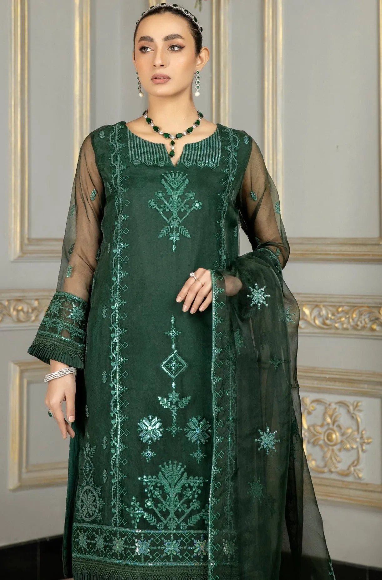 MOP-15  EMBROIDERED ORGANZA 2 PCS(SHIRT DUPATTA)