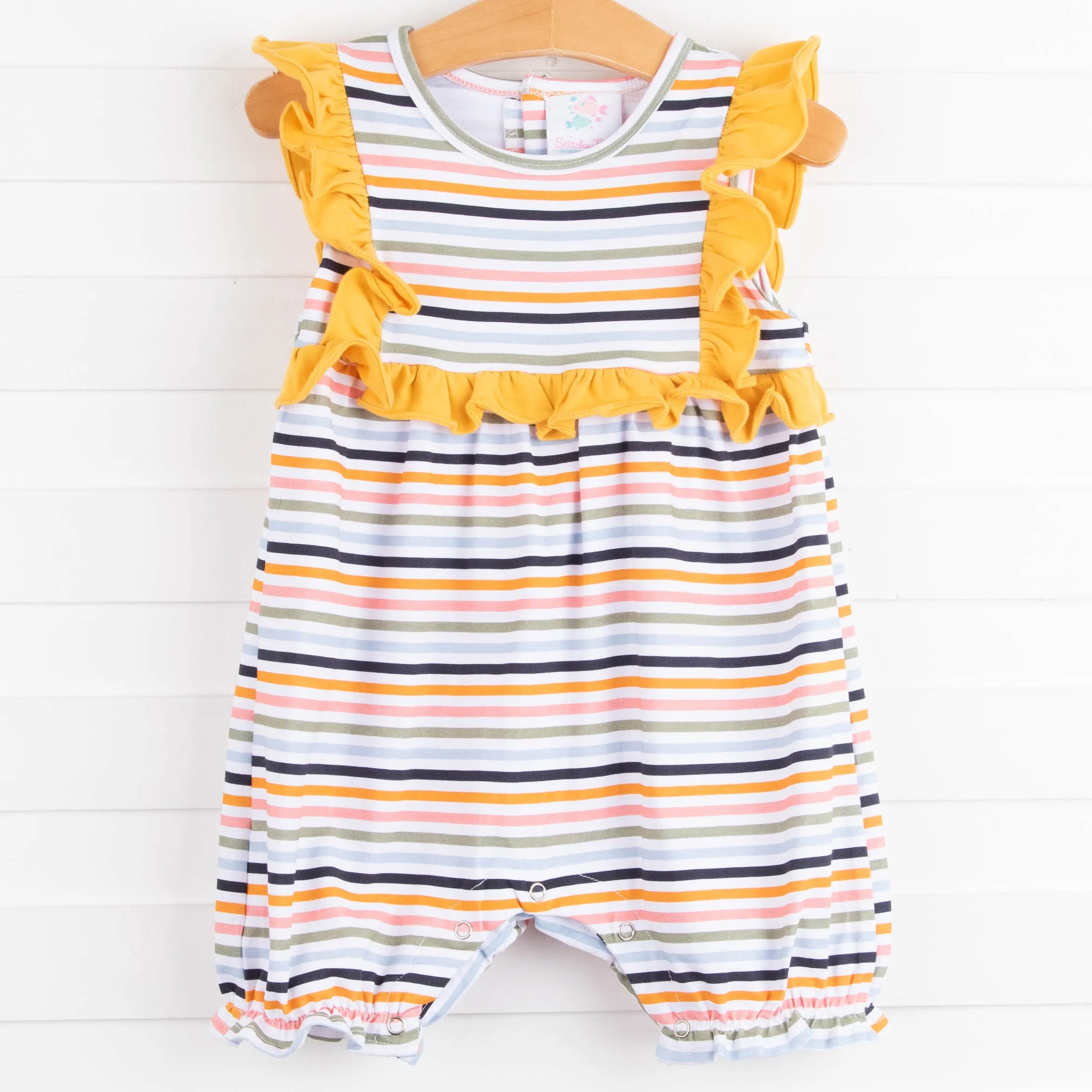 Morgan Bubble Romper, Yellow Stripe