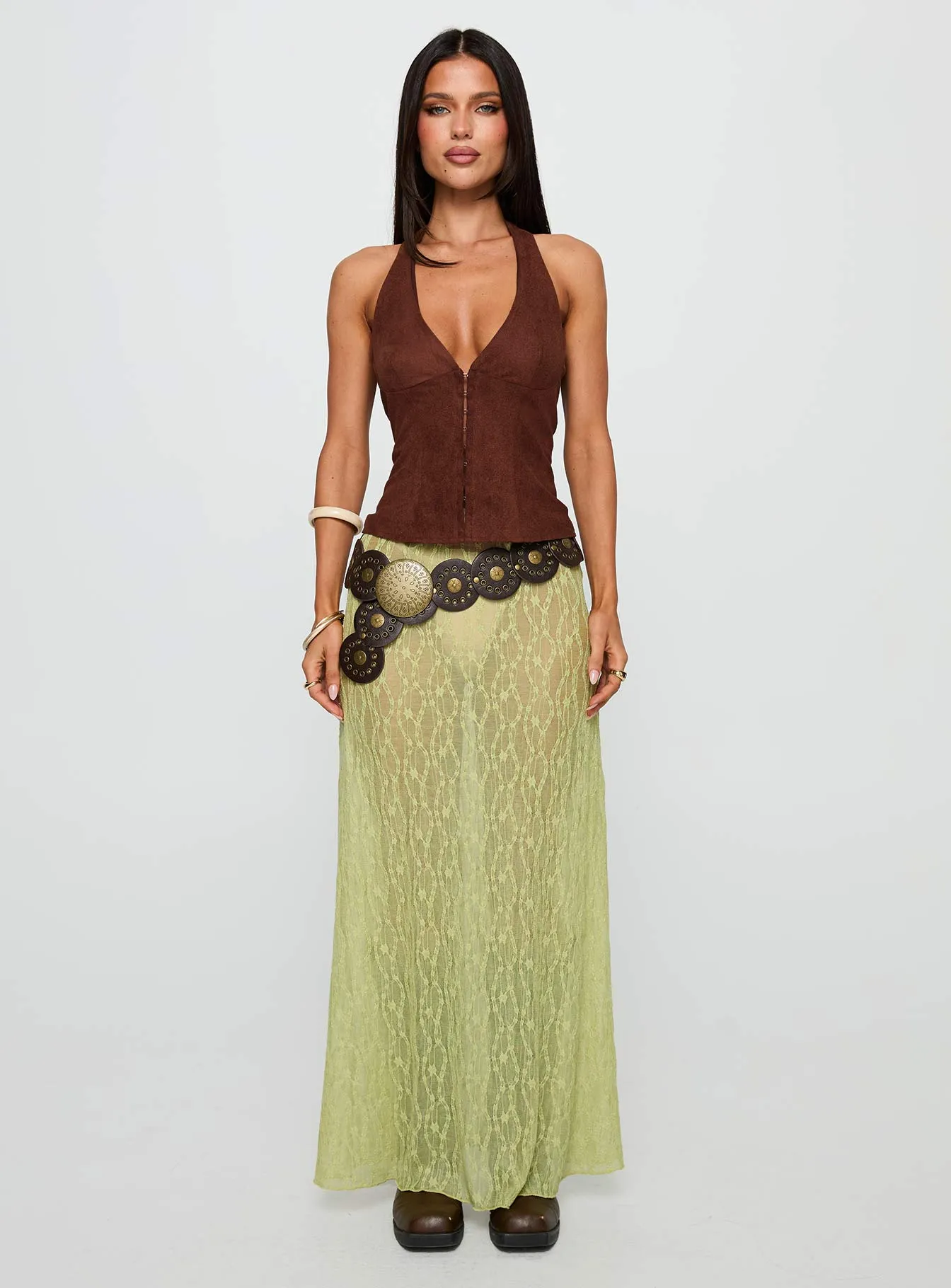 Movie Stars Faux Suede Halter Top Brown