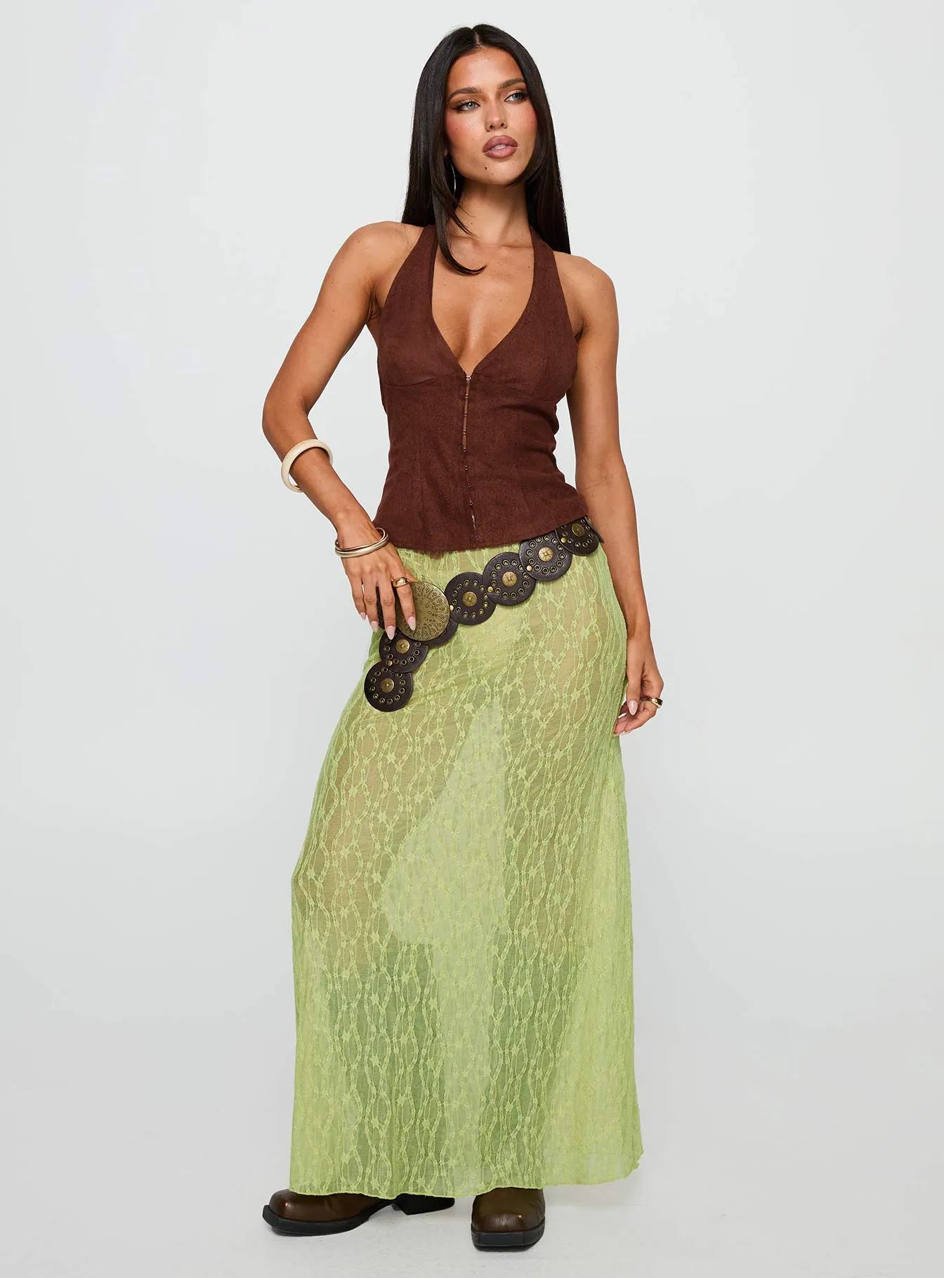 Movie Stars Faux Suede Halter Top Brown