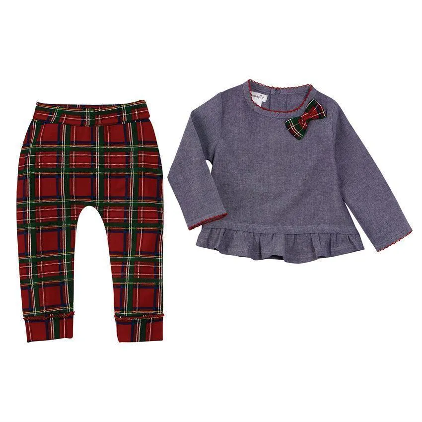 Mud Pie Tartan Plaid Chambray 2pc Set