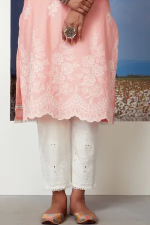 Mulmul Cotton Embroidered Eyelet Pyajama White