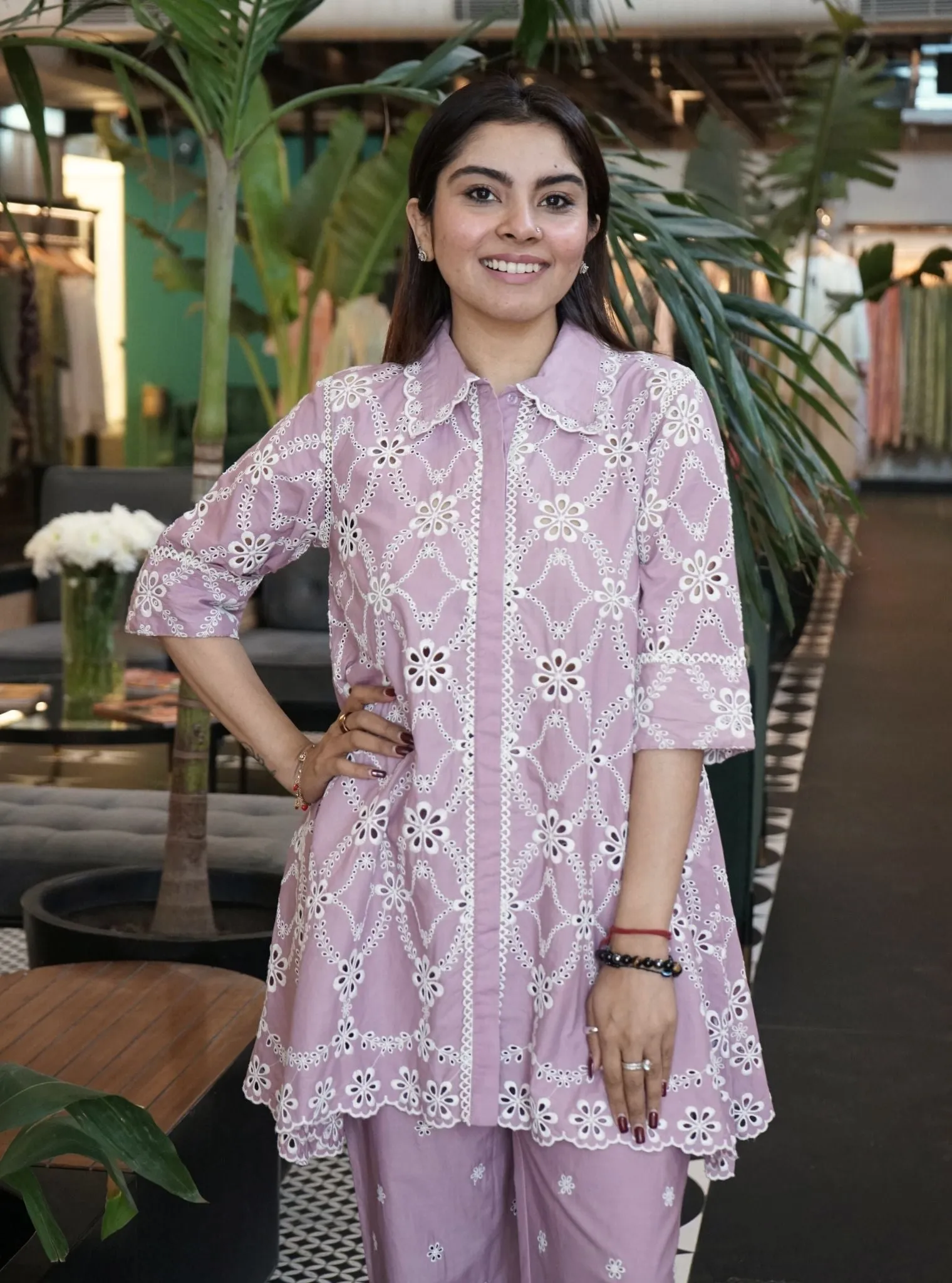 Mulmul Cotton Prue Lilac Shirt With Mulmul Cotton Prue Lilac Pant