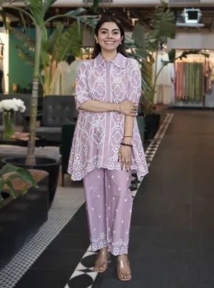 Mulmul Cotton Prue Lilac Shirt With Mulmul Cotton Prue Lilac Pant