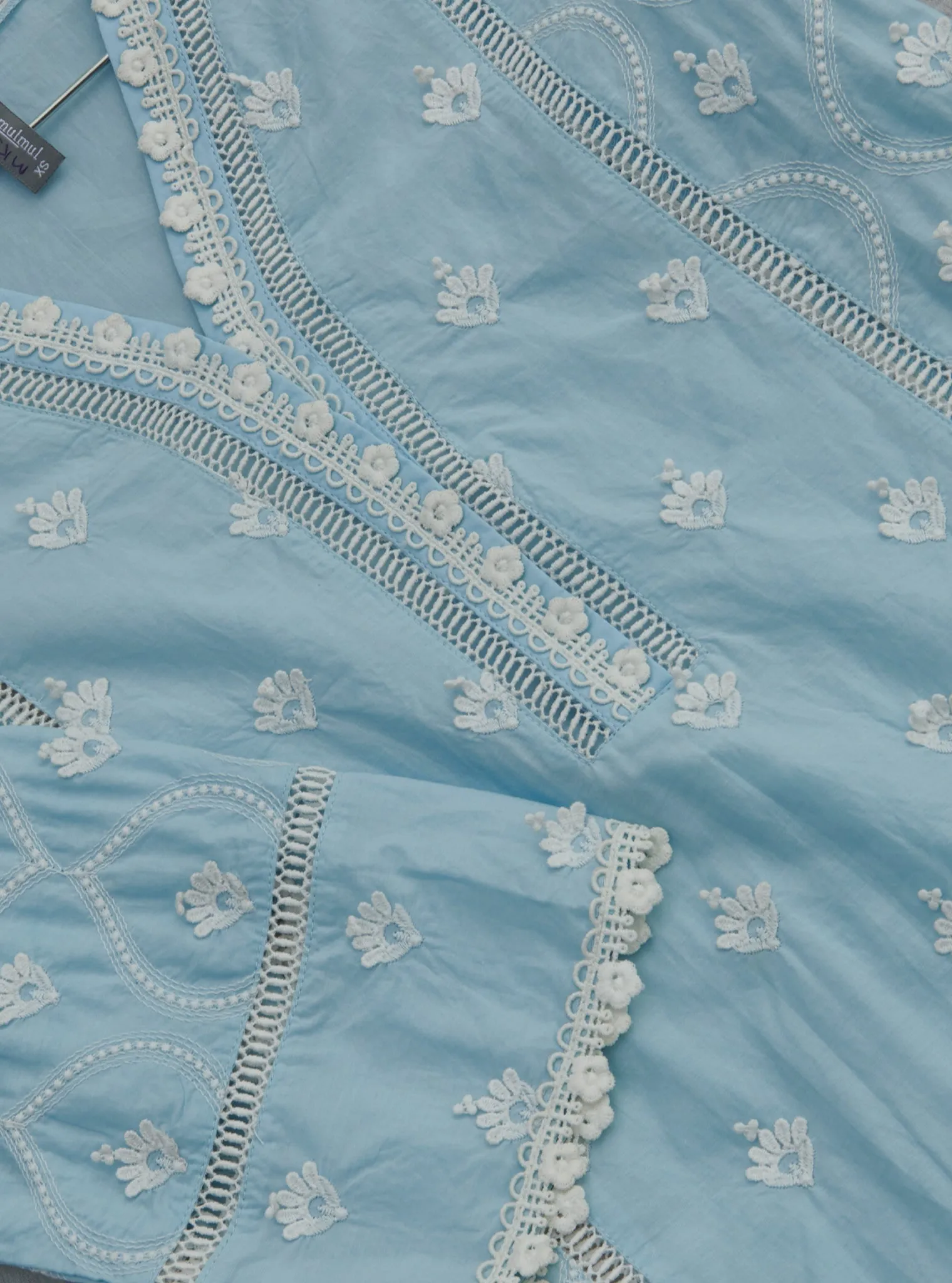 Mulmul Cotton Zarani Blue Kurta With Mulmul Cotton Zarani Blue Garara