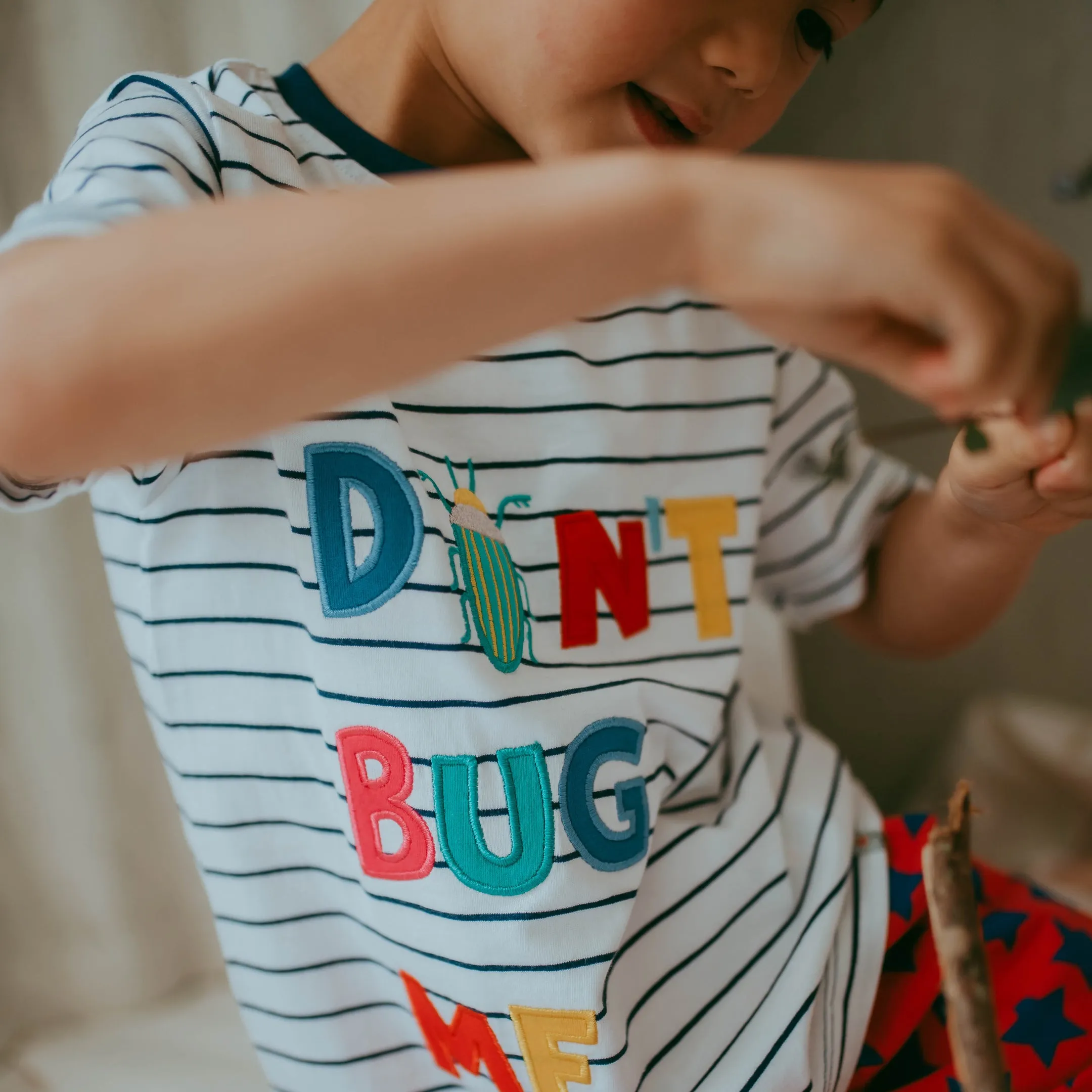 Multicoloured Don'T Bug Me Slogan Applique T-Shirt