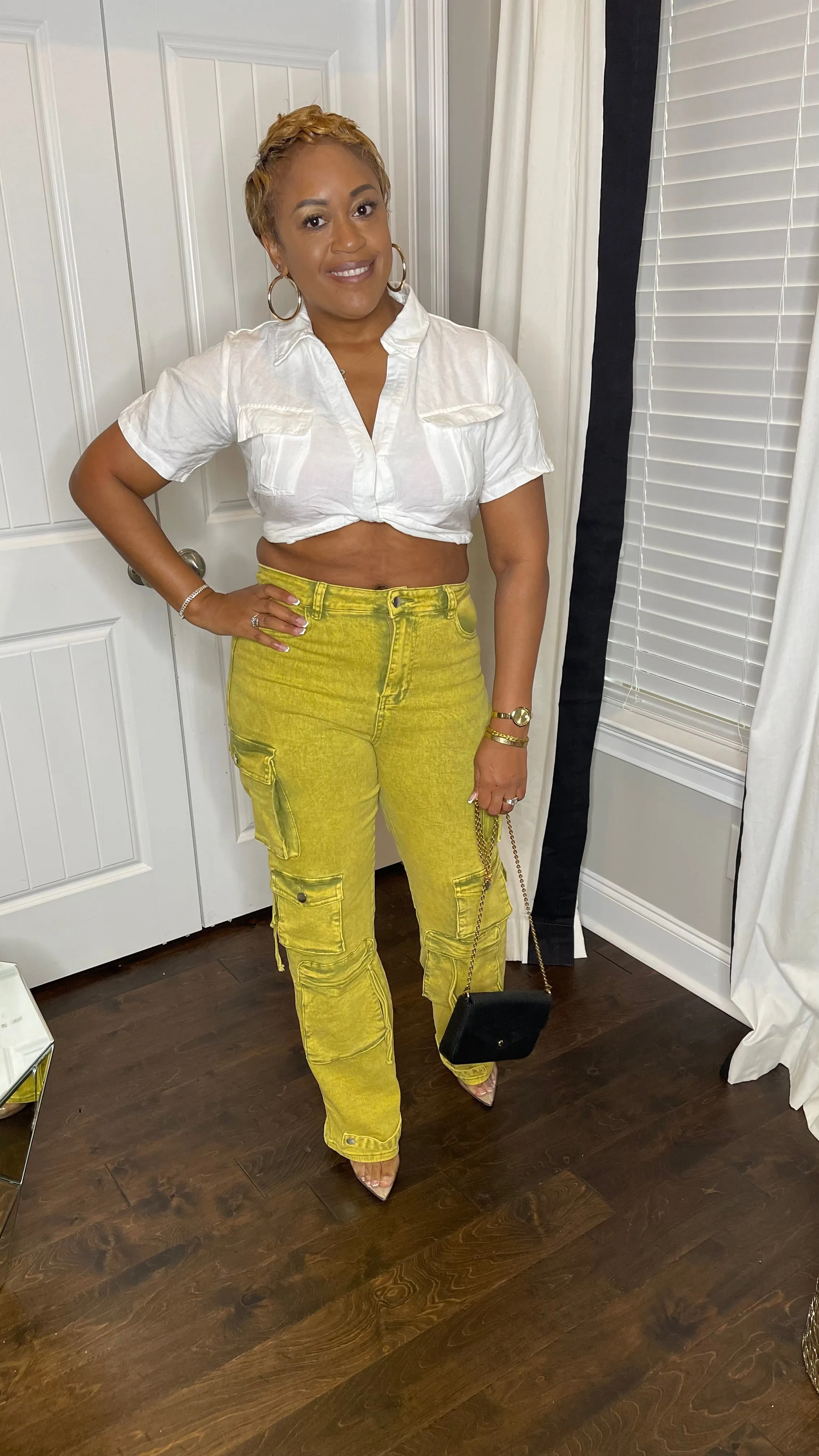 Mustard Acid Wash Cargo Jeans