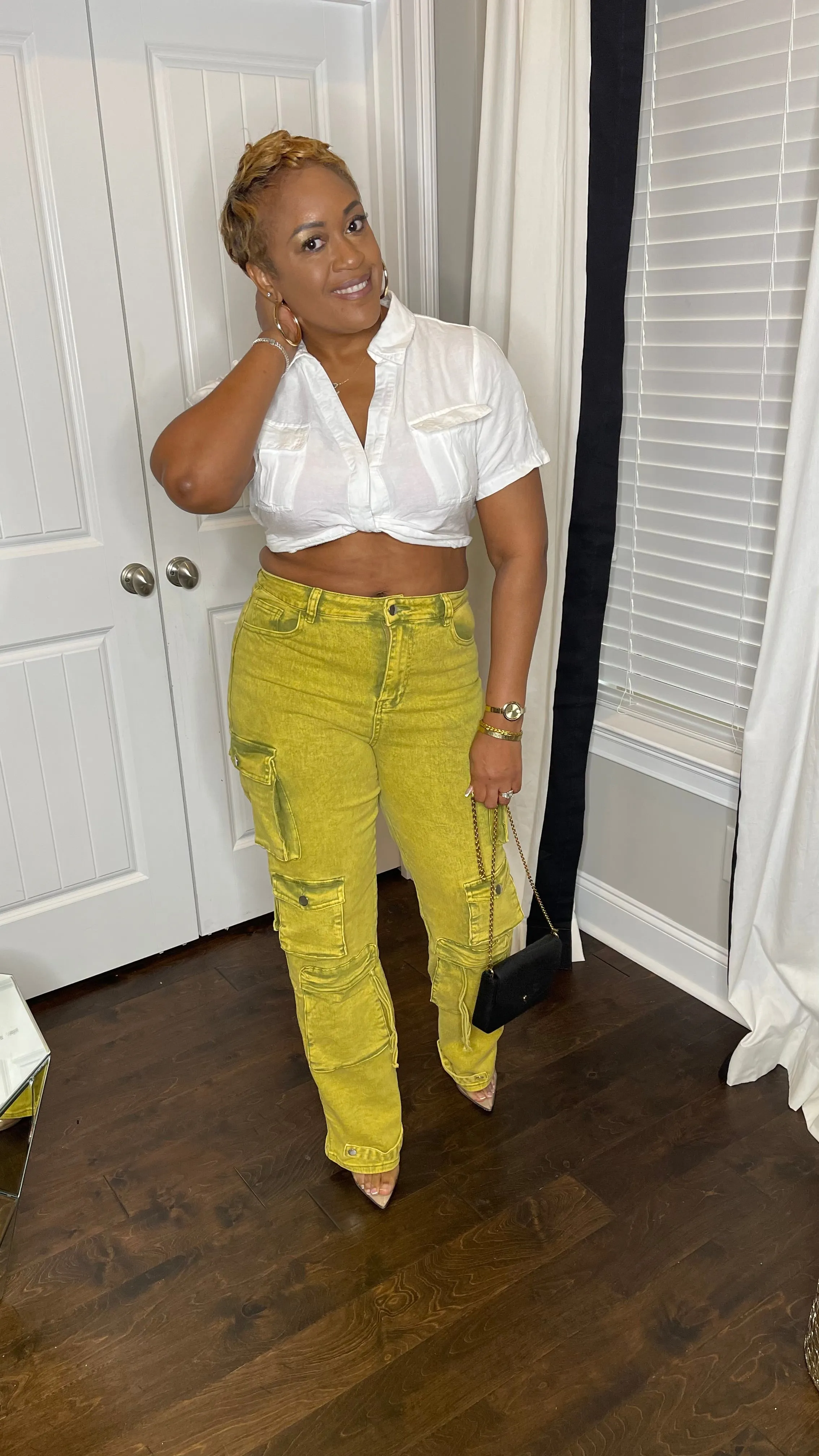 Mustard Acid Wash Cargo Jeans