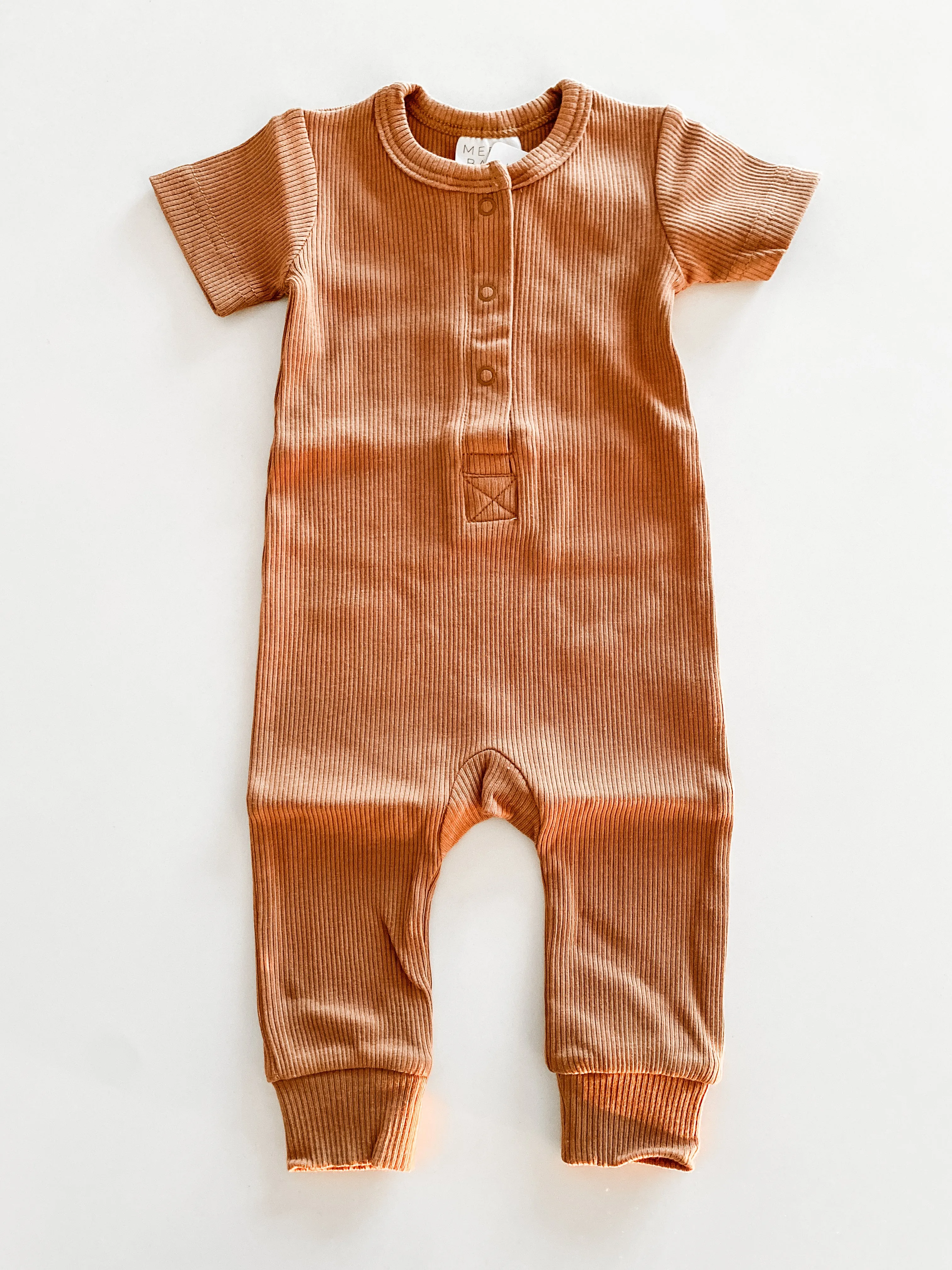 Mustard Organic Cotton Ribbed Snap Romper
