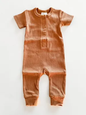 Mustard Organic Cotton Ribbed Snap Romper