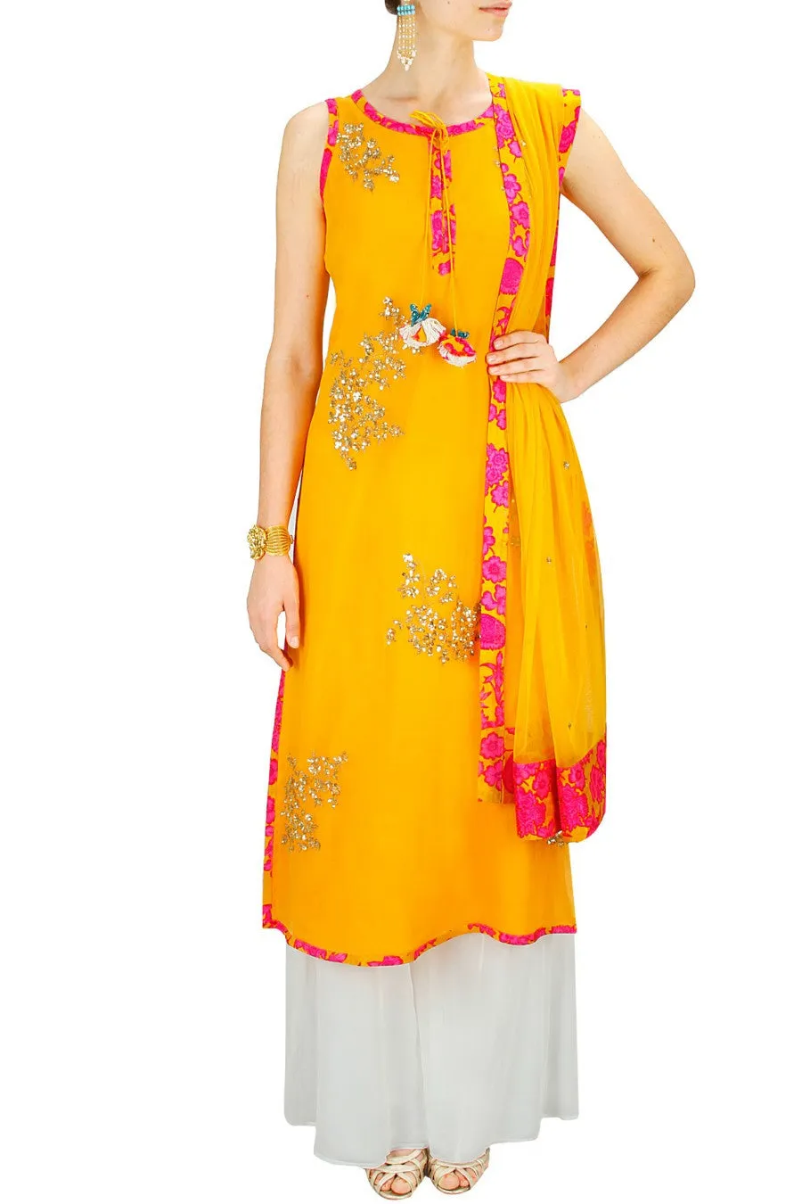 Mustard Yellow Pakistani Suit with Plazzo Pant