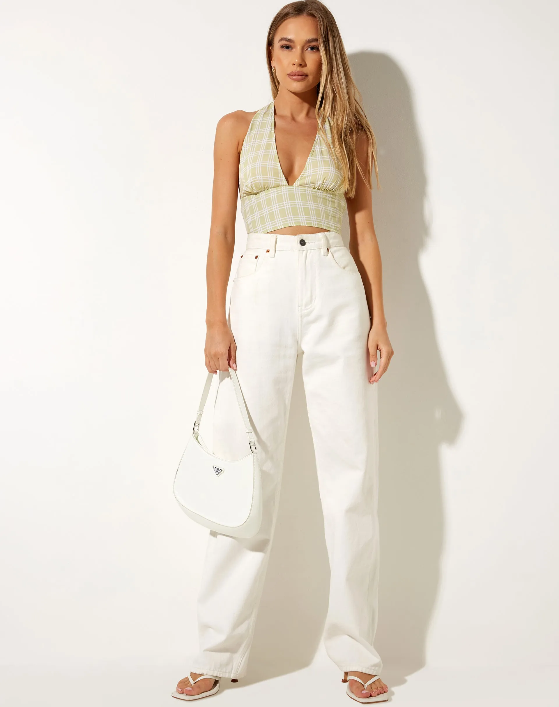 Nanda Crop Top in Sage Check