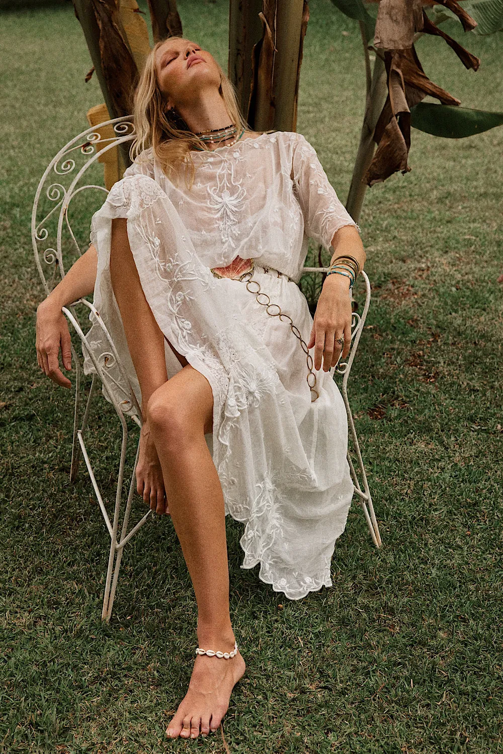 Natural Mystic Silk/Cotton Embroidered Maxi Dress