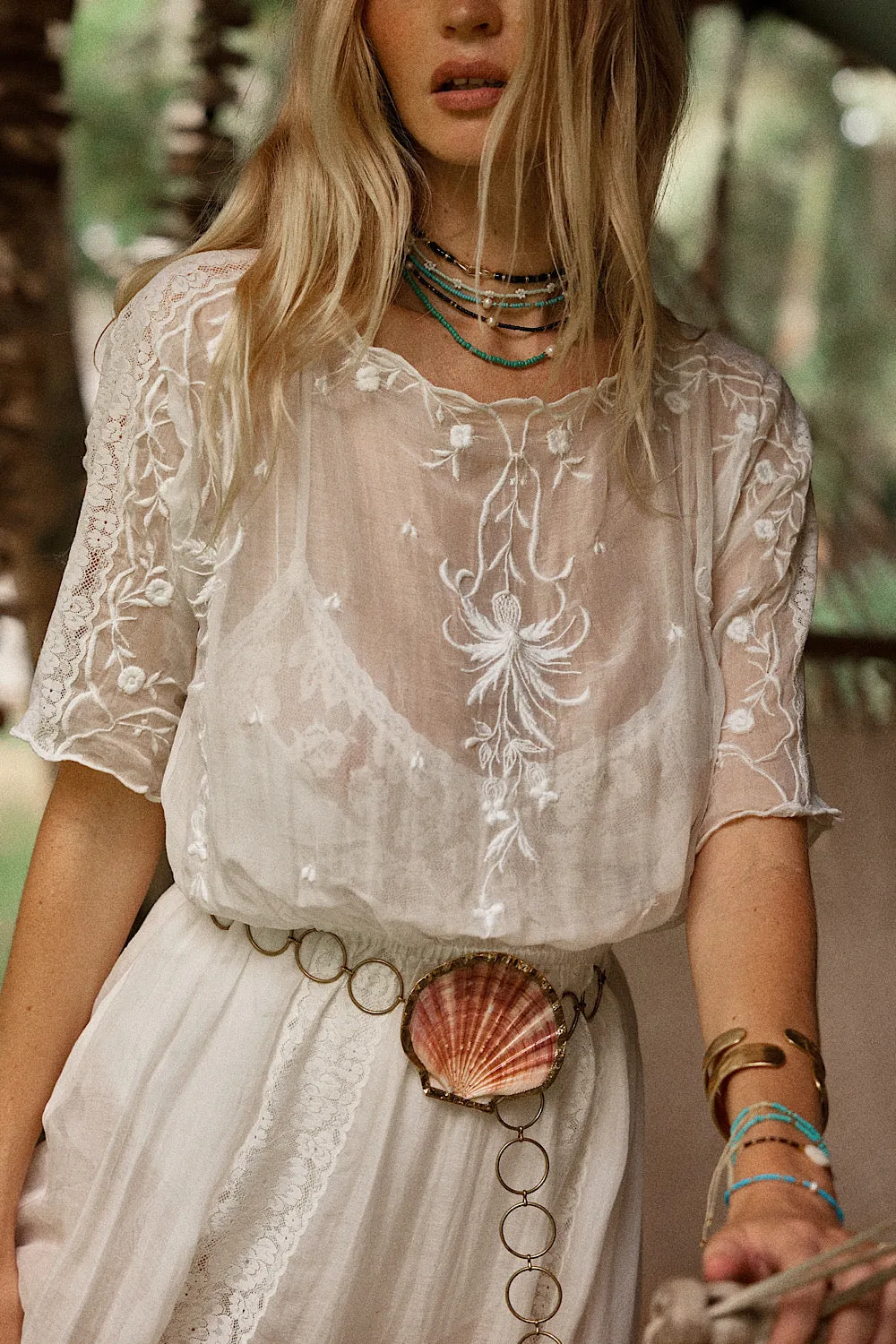 Natural Mystic Silk/Cotton Embroidered Maxi Dress